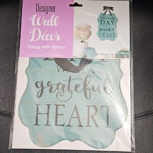 Designer Grateful Heart Wall Art - Teal and Gray